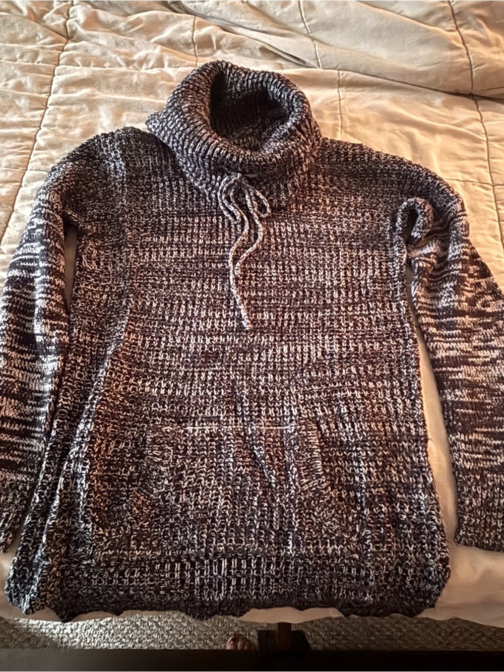 Woman’s Cow neck Chunky Knit “Hoodie” Sweater - Black and White